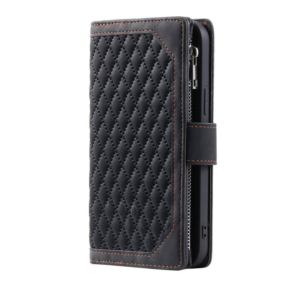 Xiaomi Redmi Note 13 4G Plånboksfodral Läder Rombstruktur Dragkedja mobilfodral med Handledsrem
