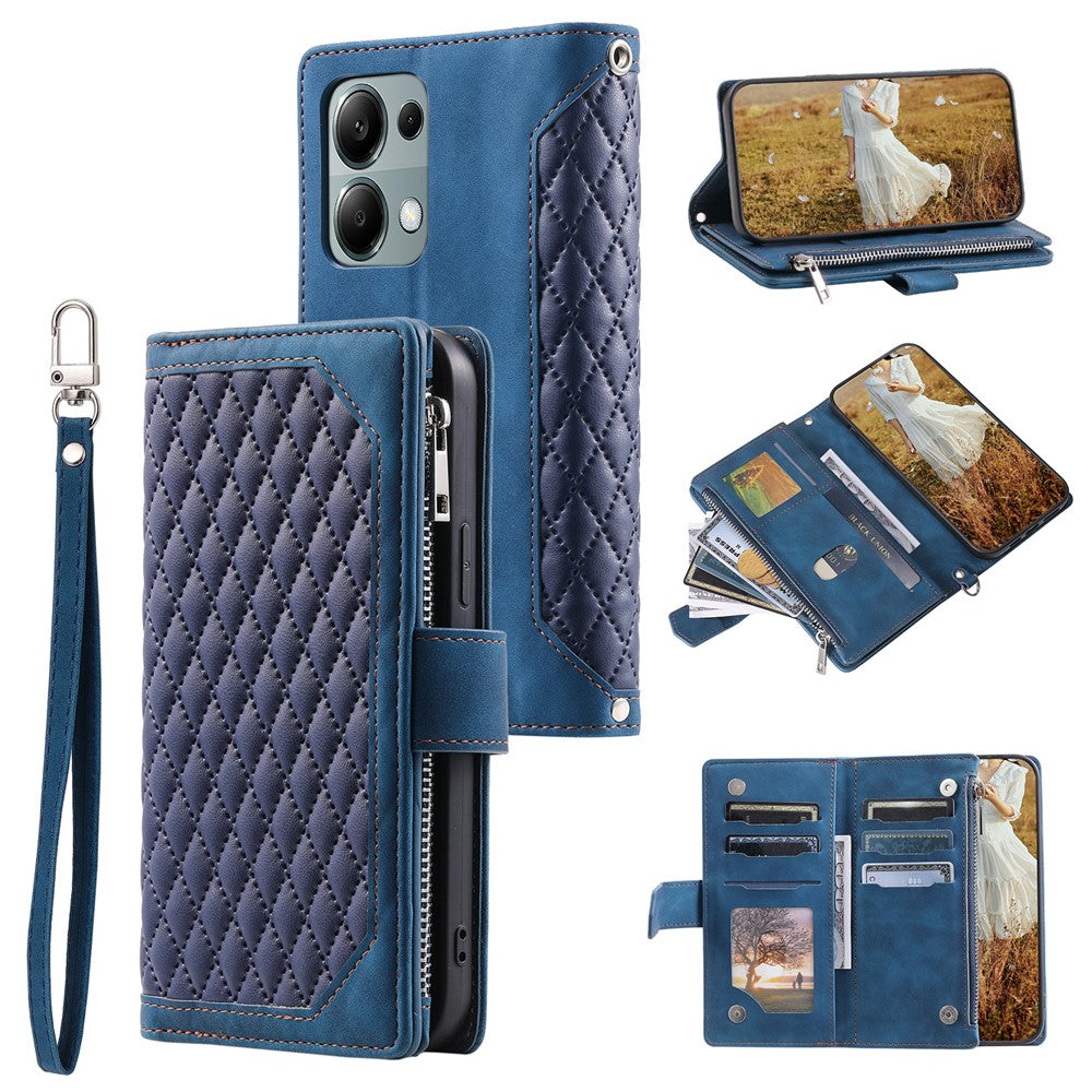 For Xiaomi Redmi Note 13 Pro 4G / Poco M6 Pro 4G Case Rhombus Leather Zipper Pocket Phone Cover
