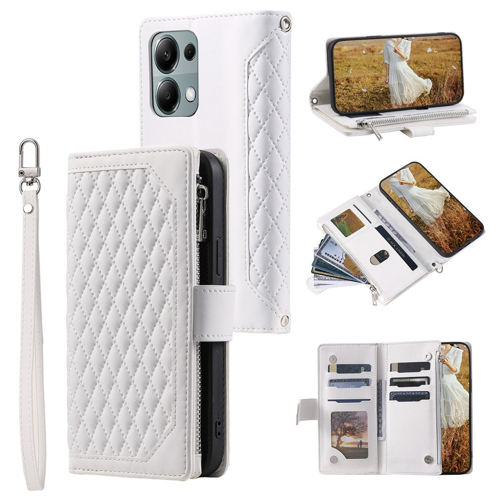 For Xiaomi Redmi Note 13 Pro 4G / Poco M6 Pro 4G Case Rhombus Leather Zipper Pocket Phone Cover
