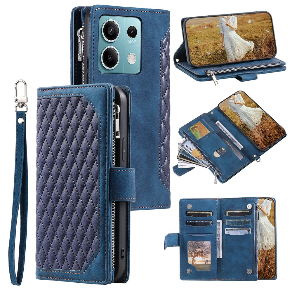 For Xiaomi Redmi Note 13 5G Zipper Pocket Phone Case PU Leather Wallet Phone Cover