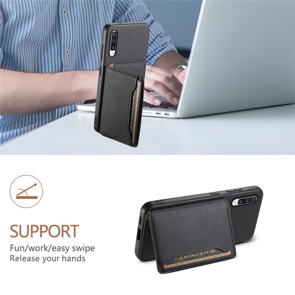 For Samsung Galaxy A70 Case Card Slots TPU+PC+PU Kickstand Phone Cover