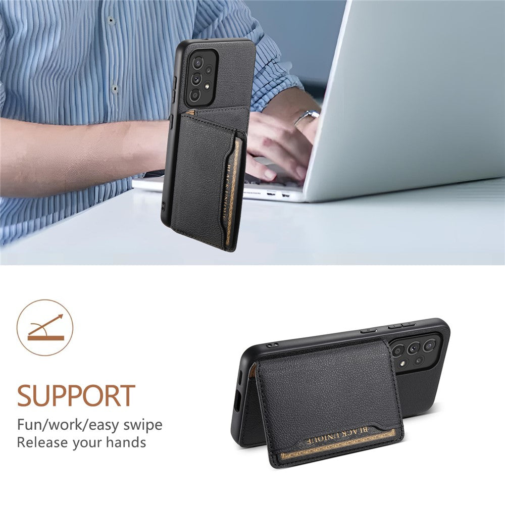 For Samsung Galaxy A33 5G Card Slots Case Kickstand TPU+PC+PU Phone Cover