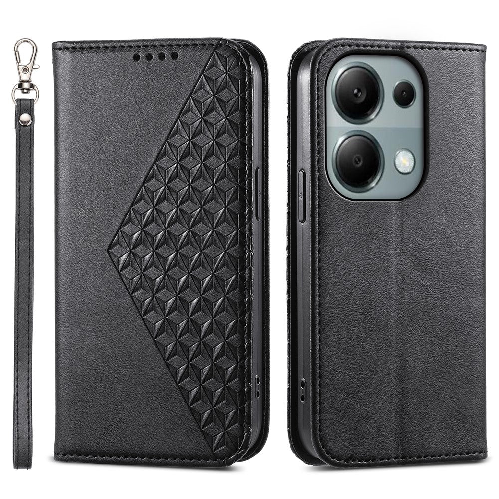 Xiaomi Redmi Note 13 Pro 4G-skal i PU-läder med rombmönster, plånboksfodral