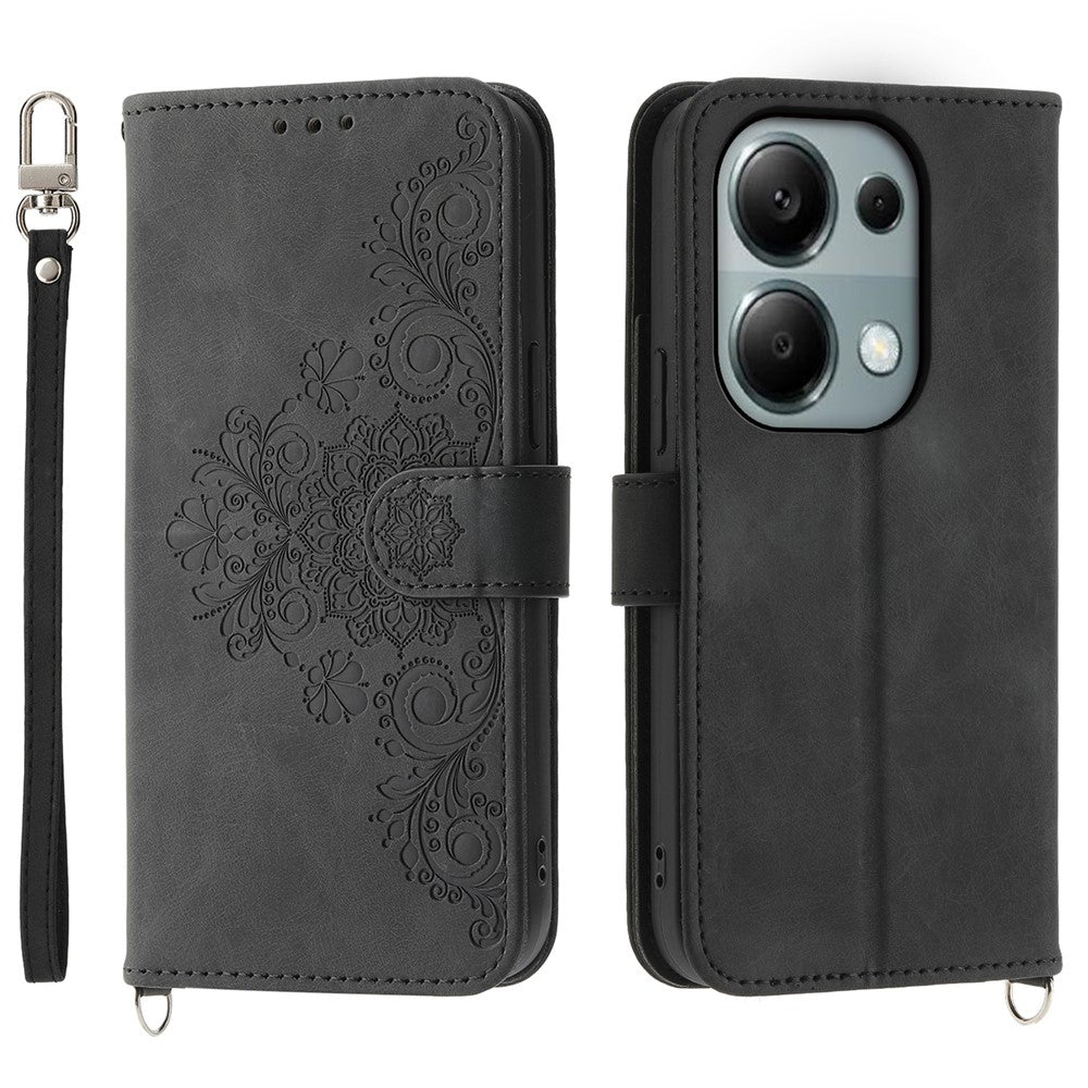 For Xiaomi Redmi Note 13 Pro 4G / Poco M6 Pro 4G Case Flower Pattern Skin-touch Phone Cover with 2 Straps