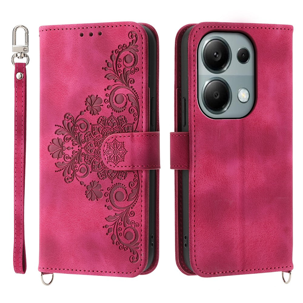 For Xiaomi Redmi Note 13 Pro 4G / Poco M6 Pro 4G Case Flower Pattern Skin-touch Phone Cover with 2 Straps