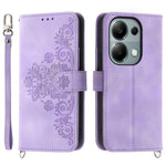 For Xiaomi Redmi Note 13 Pro 4G / Poco M6 Pro 4G Case Flower Pattern Skin-touch Phone Cover with 2 Straps