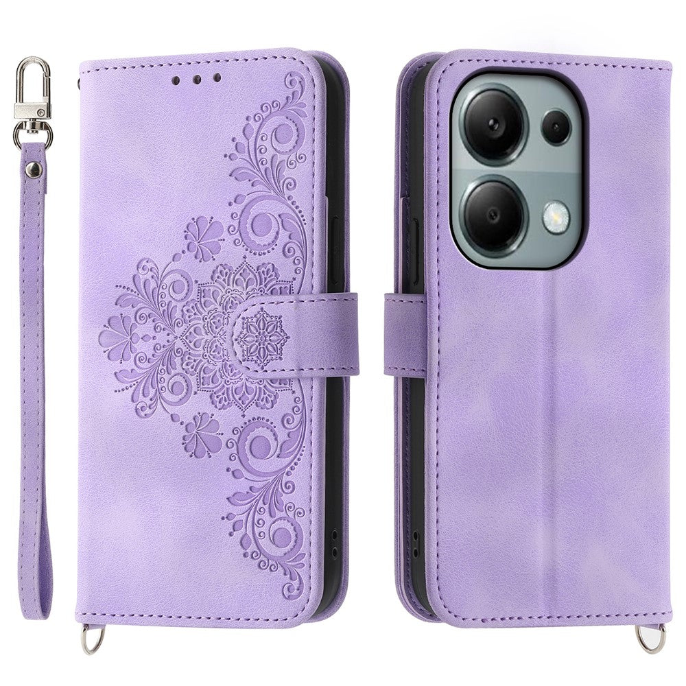 For Xiaomi Redmi Note 13 Pro 4G / Poco M6 Pro 4G Case Flower Pattern Skin-touch Phone Cover with 2 Straps