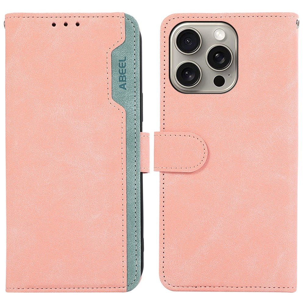 ABEEL For iPhone 15 Pro Max PU Leather Cover RFID Blocking Stand Phone Protective Case