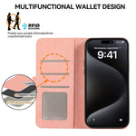ABEEL For iPhone 15 Pro Max PU Leather Cover RFID Blocking Stand Phone Protective Case