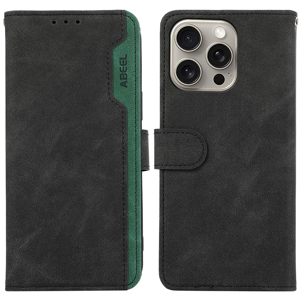 ABEEL For iPhone 15 Pro Max PU Leather Cover RFID Blocking Stand Phone Protective Case