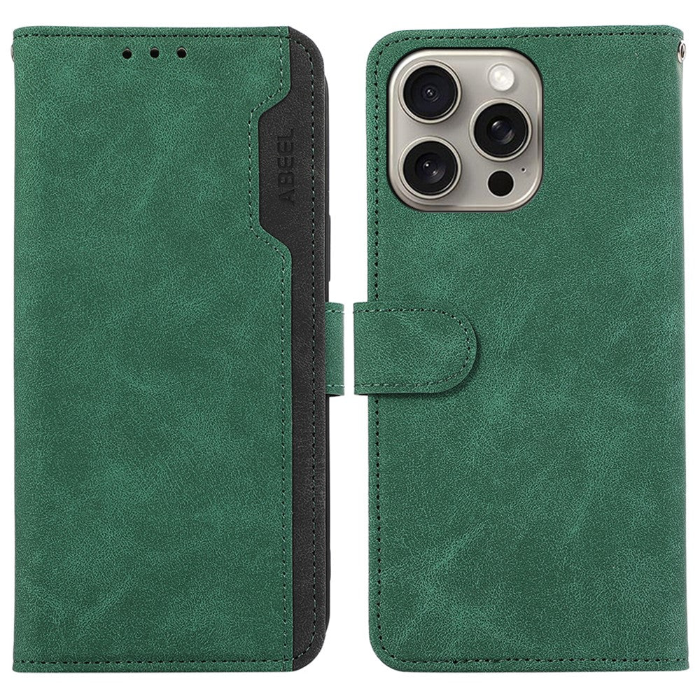 ABEEL For iPhone 15 Pro Max PU Leather Cover RFID Blocking Stand Phone Protective Case