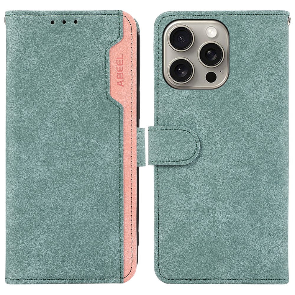 ABEEL For iPhone 15 Pro Max PU Leather Cover RFID Blocking Stand Phone Protective Case