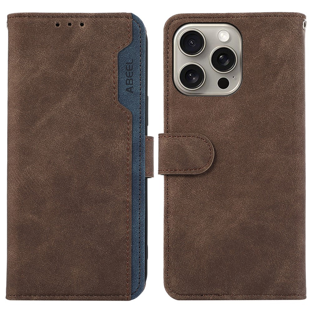 ABEEL For iPhone 15 Pro Max PU Leather Cover RFID Blocking Stand Phone Protective Case