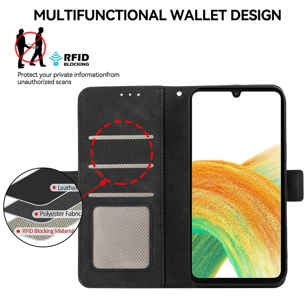 ABEEL För Samsung Galaxy A33 5G Skal PU Läder RFID Blockerande 3 Kortplatser Stativ mobilskal