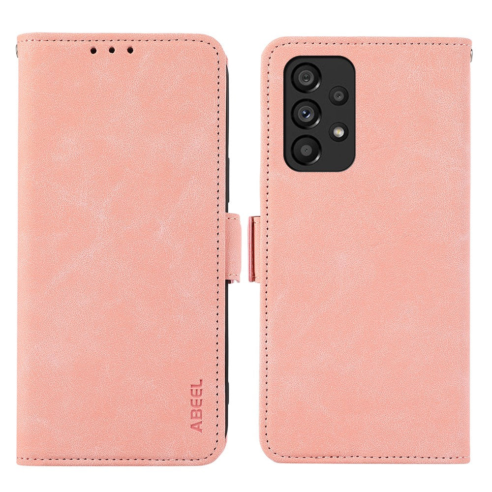 ABEEL För Samsung Galaxy A33 5G Skal PU Läder RFID Blockerande 3 Kortplatser Stativ mobilskal
