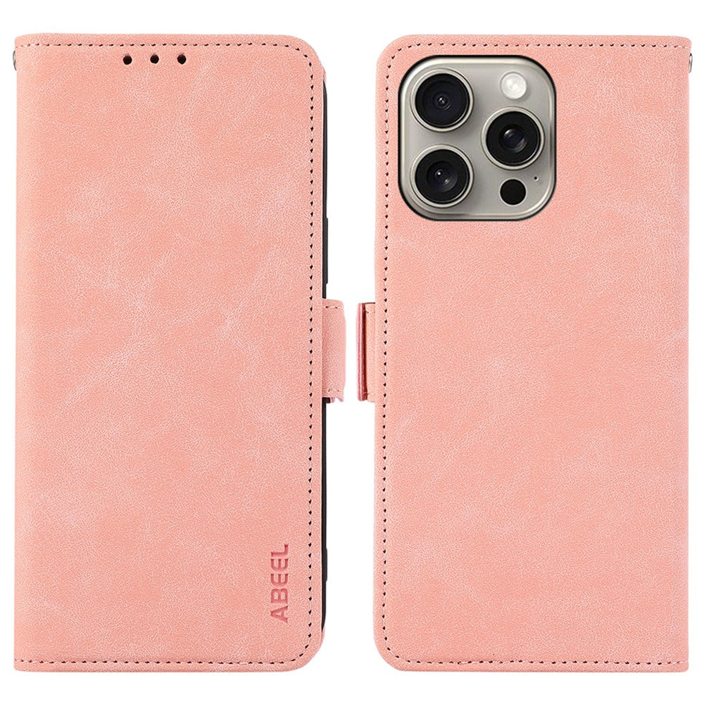 ABEEL For iPhone 15 Pro Max Wallet Case PU Leather Stand Blocking RFID Phone Cover