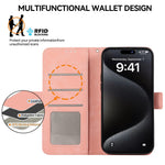 ABEEL For iPhone 15 Pro Max Wallet Case PU Leather Stand Blocking RFID Phone Cover