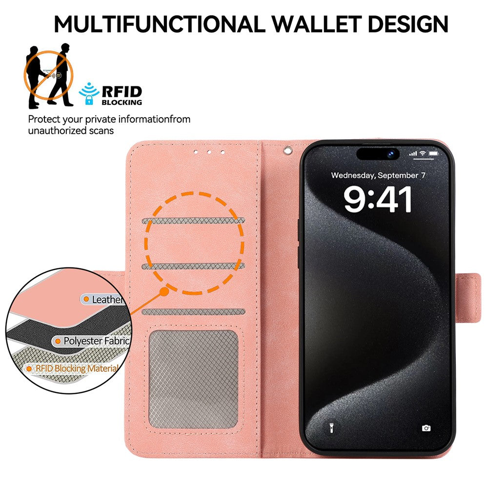 ABEEL For iPhone 15 Pro Max Wallet Case PU Leather Stand Blocking RFID Phone Cover