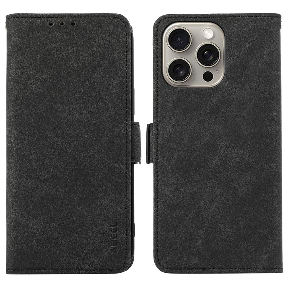 ABEEL For iPhone 15 Pro Max Wallet Case PU Leather Stand Blocking RFID Phone Cover