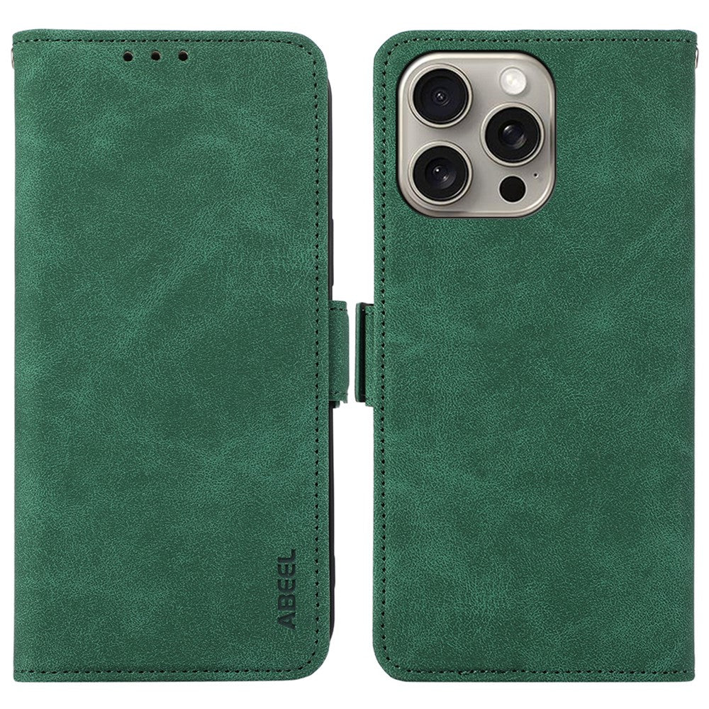 ABEEL For iPhone 15 Pro Max Wallet Case PU Leather Stand Blocking RFID Phone Cover