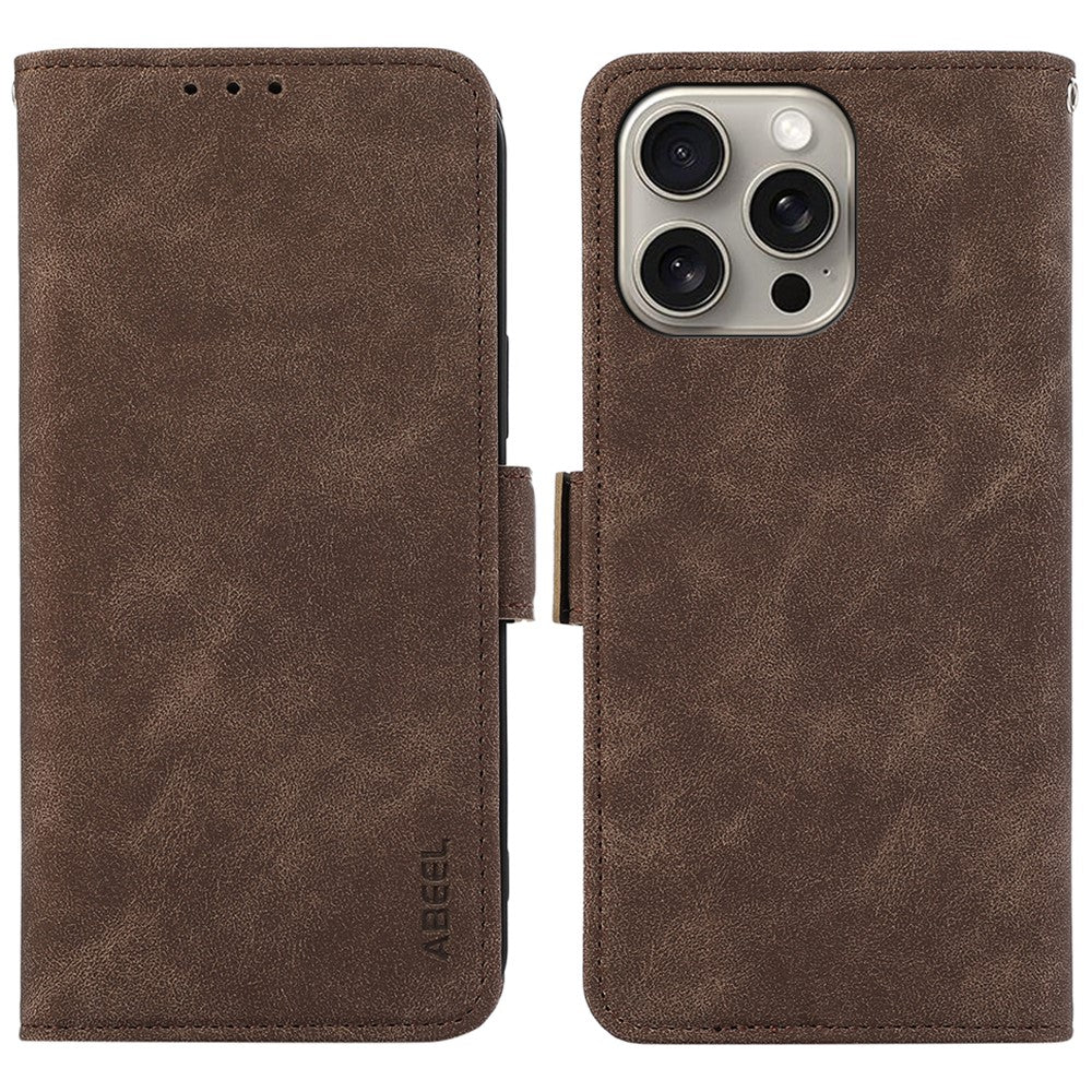 ABEEL For iPhone 15 Pro Max Wallet Case PU Leather Stand Blocking RFID Phone Cover