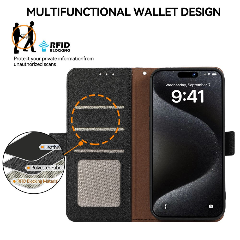 ABEEL For iPhone 15 Pro Max Case RFID Blocking Leather Phone Cover Side Magnetic Clasp