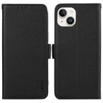ABEEL Läderfodral för iPhone 15 Plus, RFID-blockerande plånbok, litchitexturerat mobilfodral
