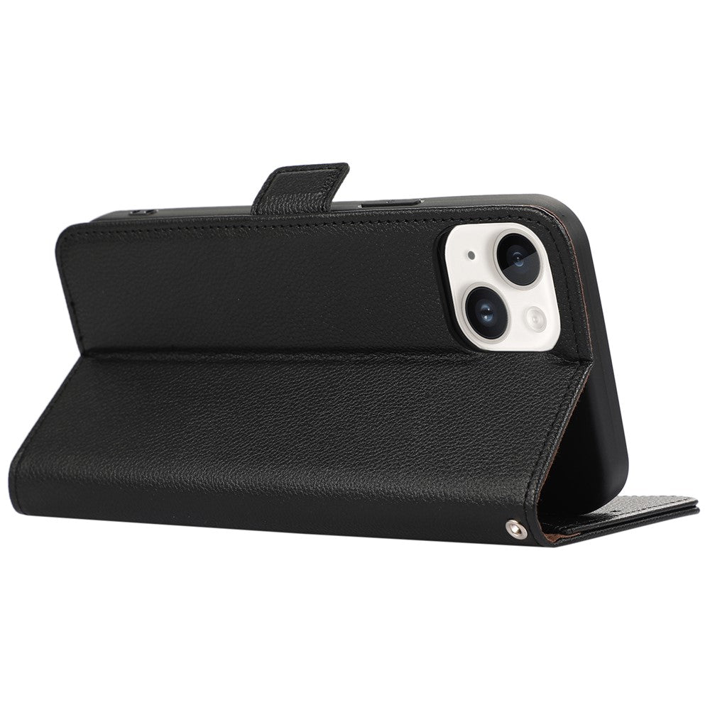 ABEEL Läderfodral för iPhone 15 Plus, RFID-blockerande plånbok, litchitexturerat mobilfodral