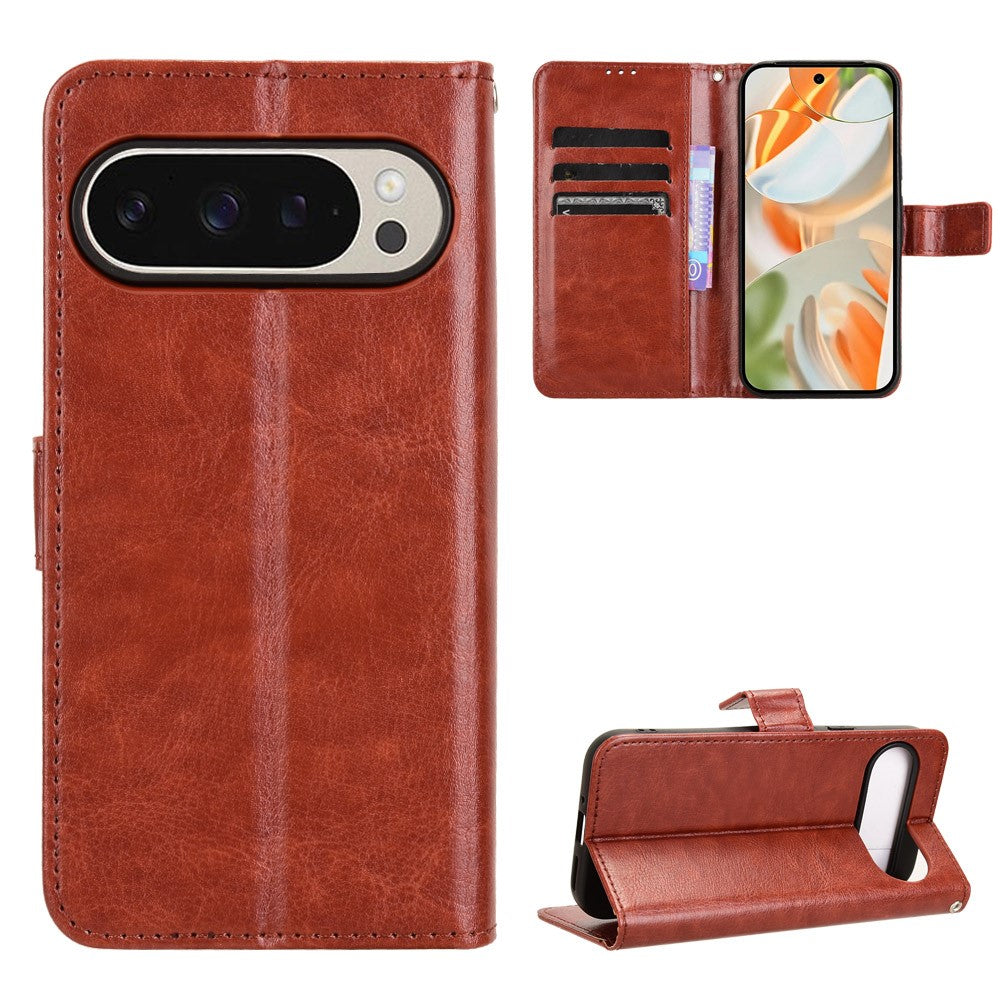 Til Google Pixel 9 Pro / Pixel 9 Etui Crazy Horse Tekstur PU Læder Pung Beskyttende Telefoncover