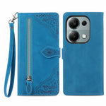 For Xiaomi Redmi Note 13 Pro 4G / Poco M6 Pro 4G Zipper Wallet Case with Strap Flower Imprint PU Leather Phone Cover