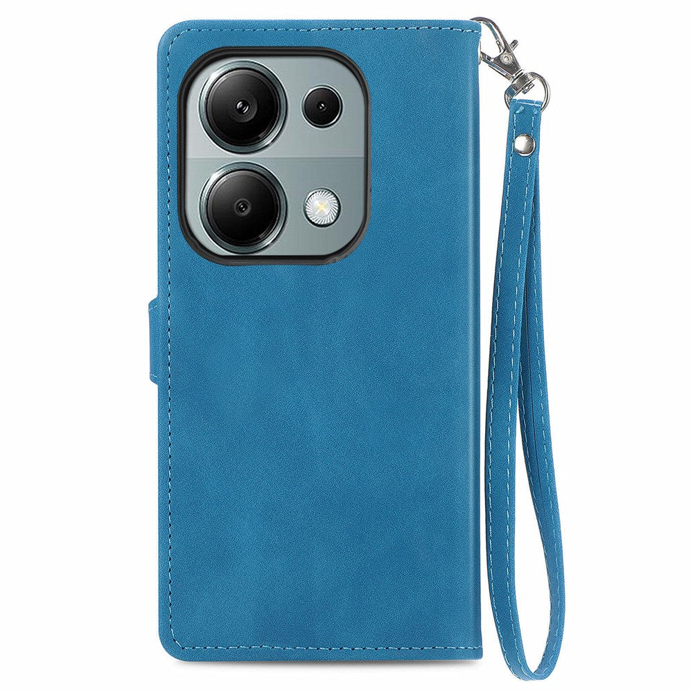 For Xiaomi Redmi Note 13 Pro 4G / Poco M6 Pro 4G Zipper Wallet Case with Strap Flower Imprint PU Leather Phone Cover