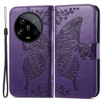 For Xiaomi 14 Ultra PU Leather Case Imprint Butterfly Flower Phone Cover