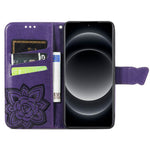 For Xiaomi 14 Ultra PU Leather Case Imprint Butterfly Flower Phone Cover