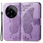 For Xiaomi 14 Ultra PU Leather Case Imprint Butterfly Flower Phone Cover