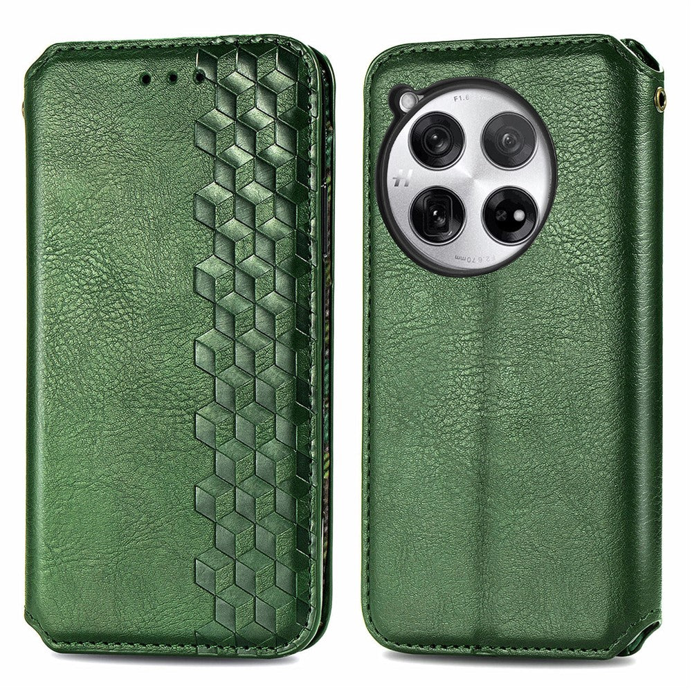 OnePlus 12 5G PU-läderfodral Rhombus Imprint plånboksfodral
