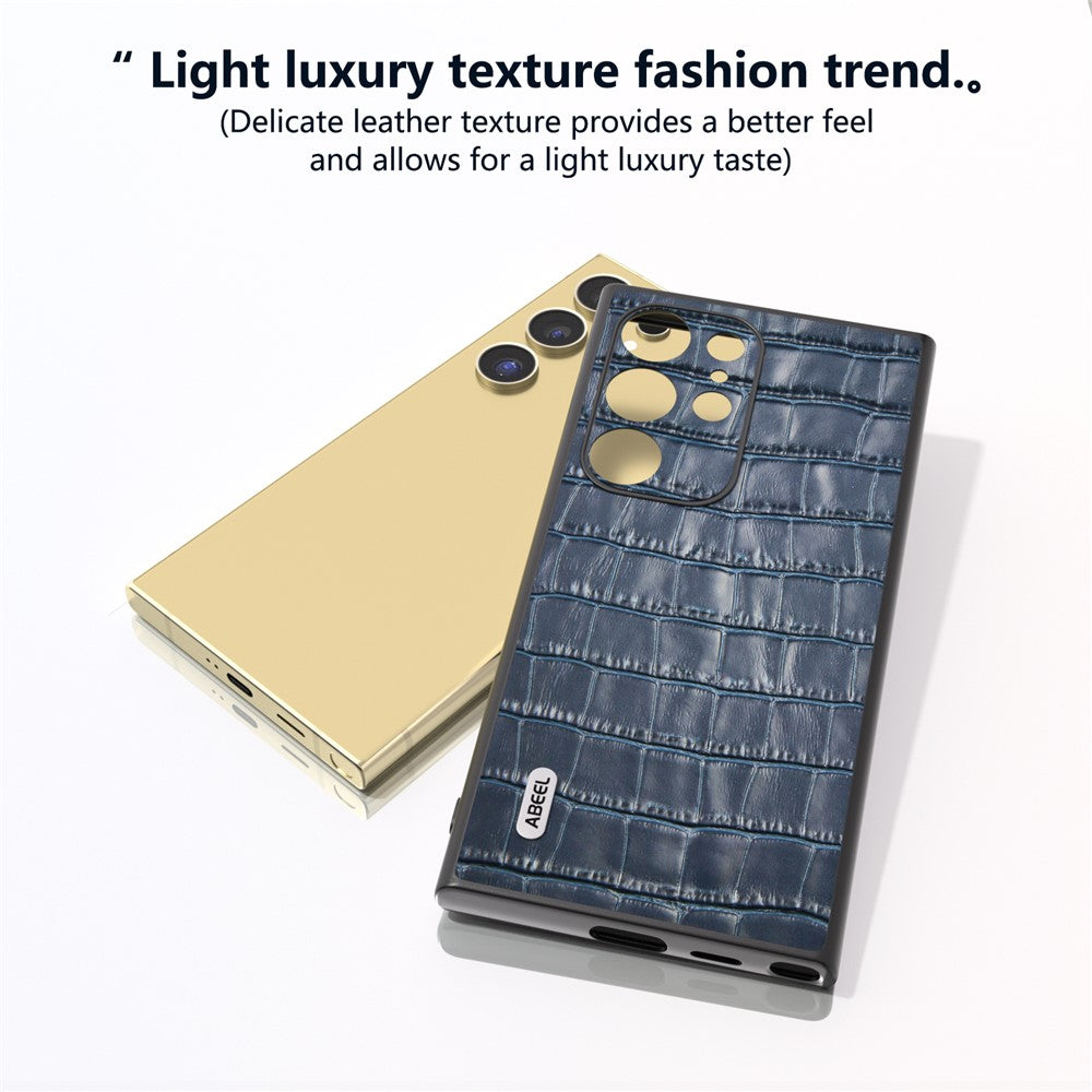 ABEEL til Samsung Galaxy S24 Ultra Cover Ægte Koskind Krokodillemønster Mobiltelefon Cover