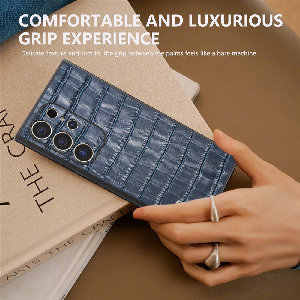 ABEEL til Samsung Galaxy S24 Ultra Cover Ægte Koskind Krokodillemønster Mobiltelefon Cover