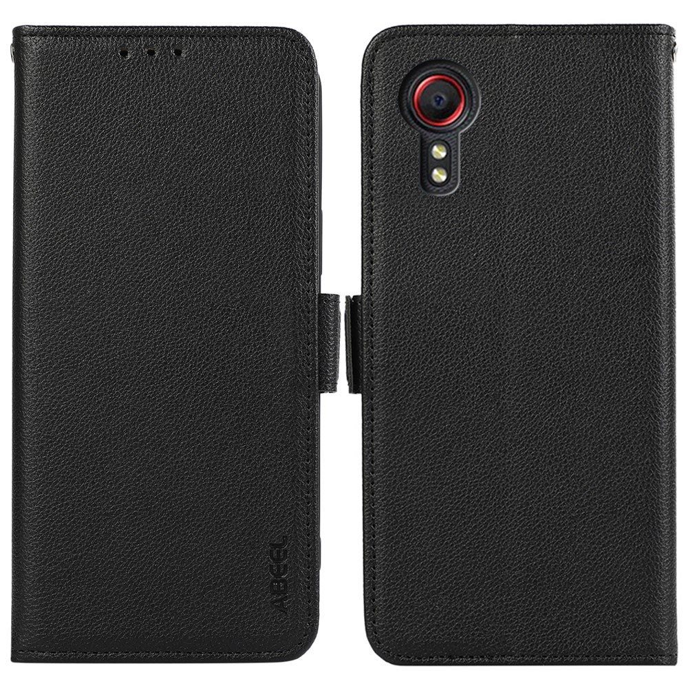 ABEEL For Samsung Galaxy Xcover 5 Leather Case RFID Blocking Litchi Texture Wallet Phone Cover