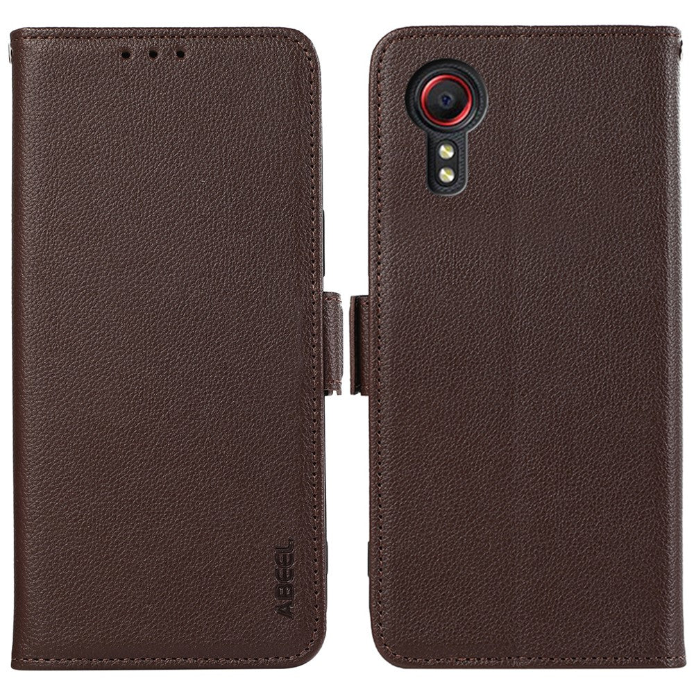ABEEL For Samsung Galaxy Xcover 5 Leather Case RFID Blocking Litchi Texture Wallet Phone Cover