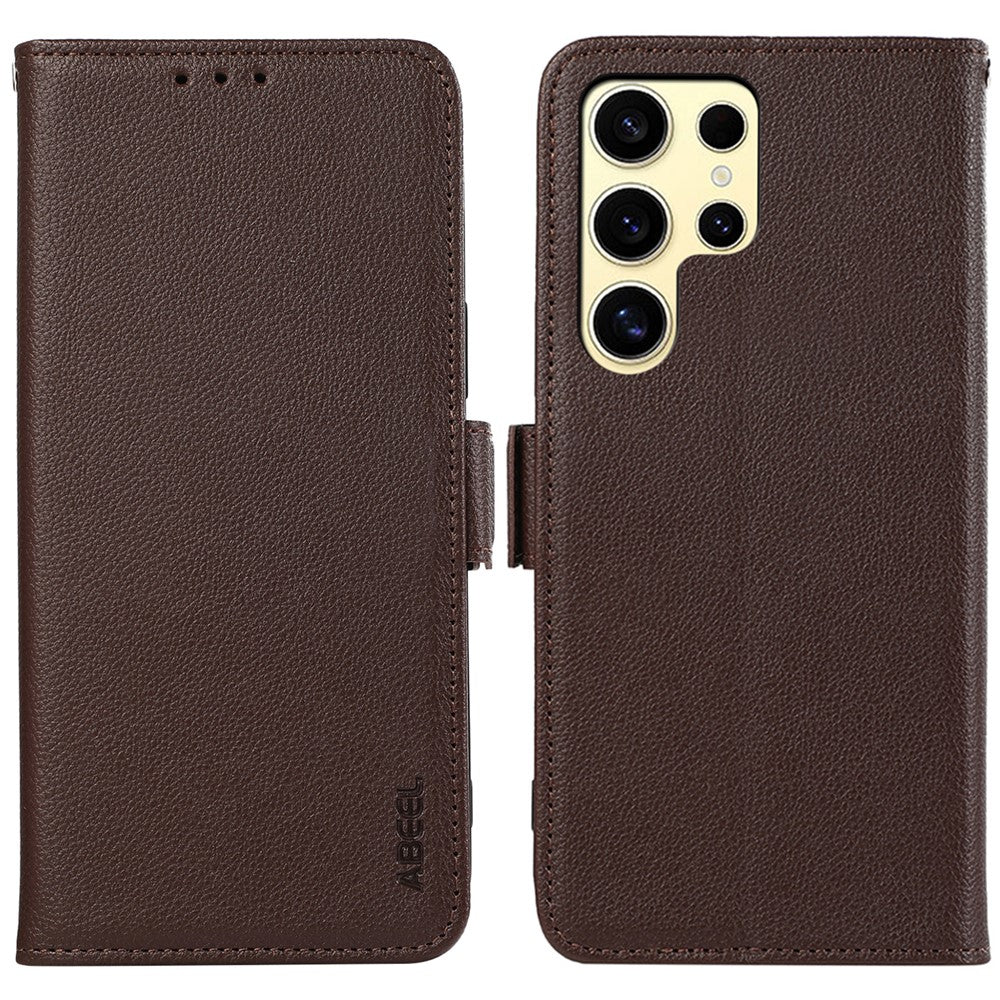 ABEEL til Samsung Galaxy S24 Ultra Cover Litchi Tekstur Læder RFID Blokerende Telefoncover