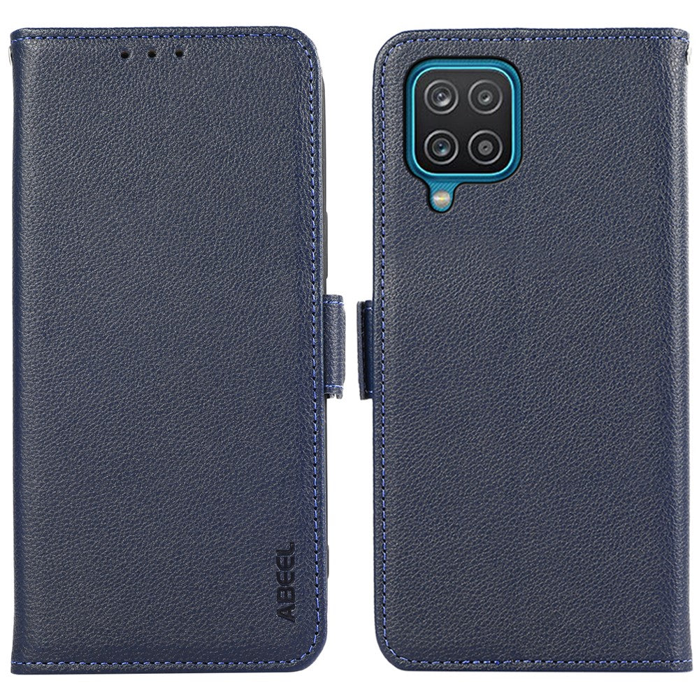 ABEEL För Samsung Galaxy A12 Skal Litchi Textur PU Läder RFID Blockerande Mobilskal