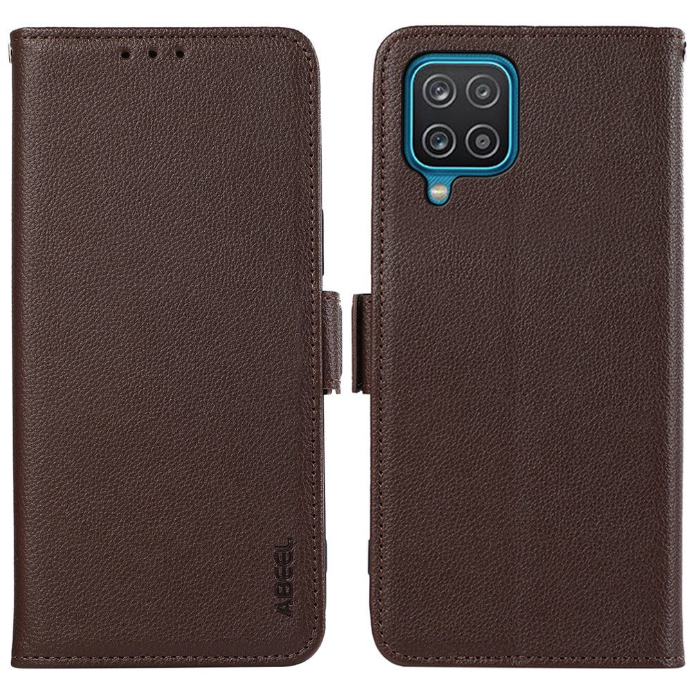ABEEL För Samsung Galaxy A12 Skal Litchi Textur PU Läder RFID Blockerande Mobilskal