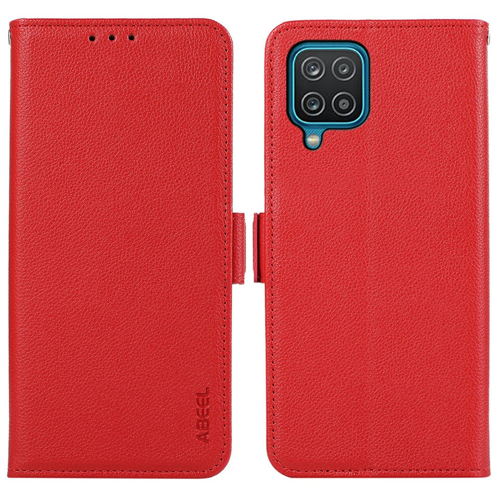 ABEEL För Samsung Galaxy A12 Skal Litchi Textur PU Läder RFID Blockerande Mobilskal