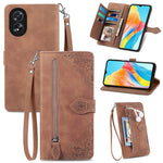 For Oppo A38 4G / A18 4G Zipper Wallet Case with Strap Flower Imprint PU Leather Phone Cover