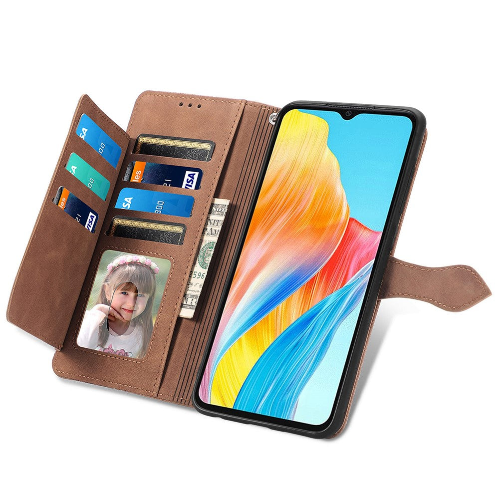 For Oppo A38 4G / A18 4G Zipper Wallet Case with Strap Flower Imprint PU Leather Phone Cover