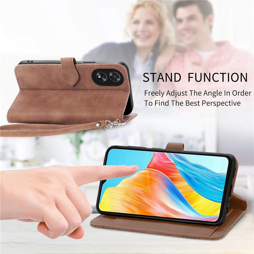 For Oppo A38 4G / A18 4G Zipper Wallet Case with Strap Flower Imprint PU Leather Phone Cover