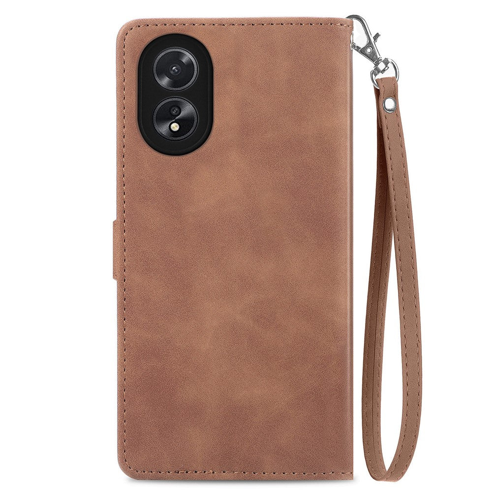 For Oppo A38 4G / A18 4G Zipper Wallet Case with Strap Flower Imprint PU Leather Phone Cover