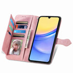 For Samsung Galaxy A15 4G / 5G Zipper Wallet Case with Strap Flower Imprint PU Leather Phone Cover