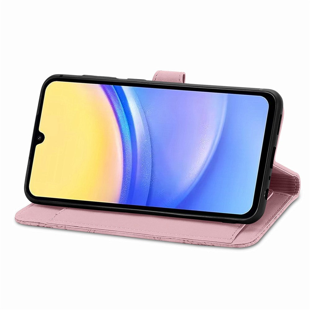 For Samsung Galaxy A15 4G / 5G Zipper Wallet Case with Strap Flower Imprint PU Leather Phone Cover