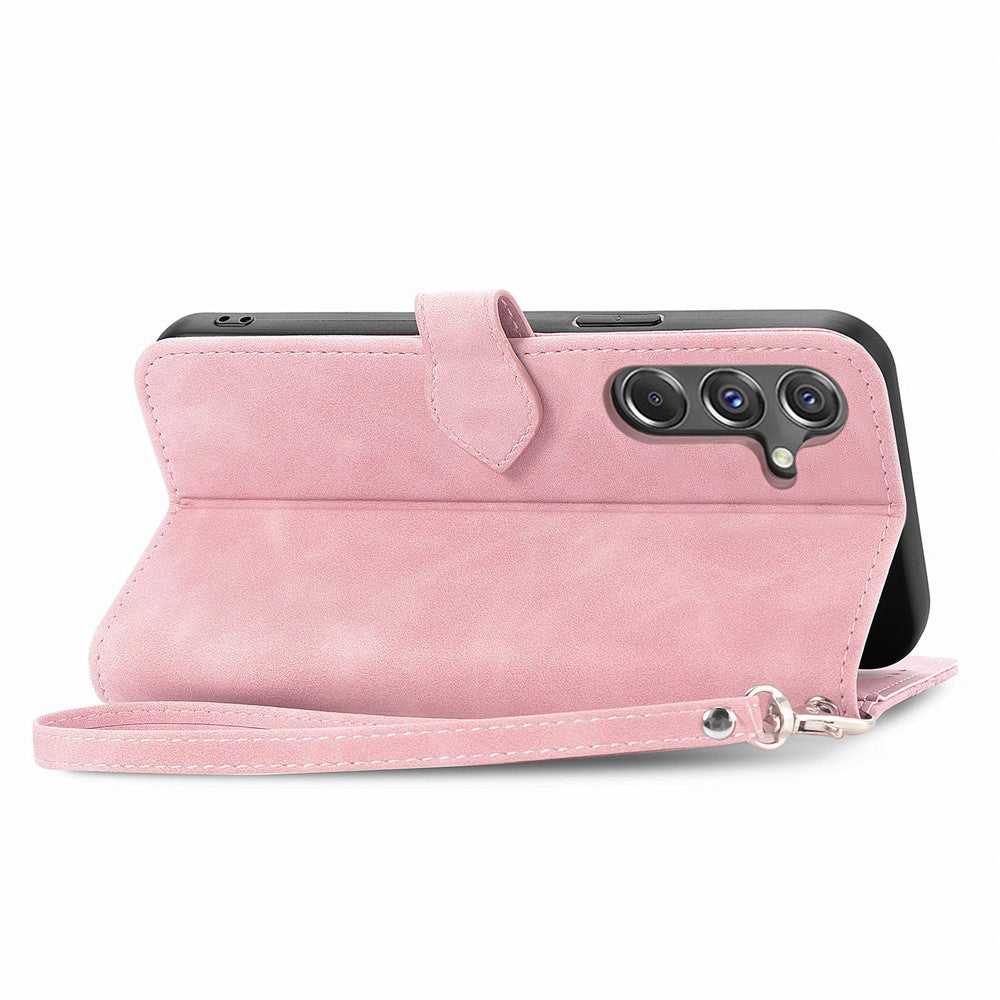 For Samsung Galaxy A15 4G / 5G Zipper Wallet Case with Strap Flower Imprint PU Leather Phone Cover